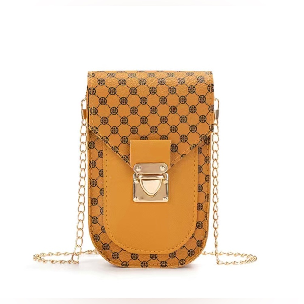 Brown Geometric Pattern Phone Bag